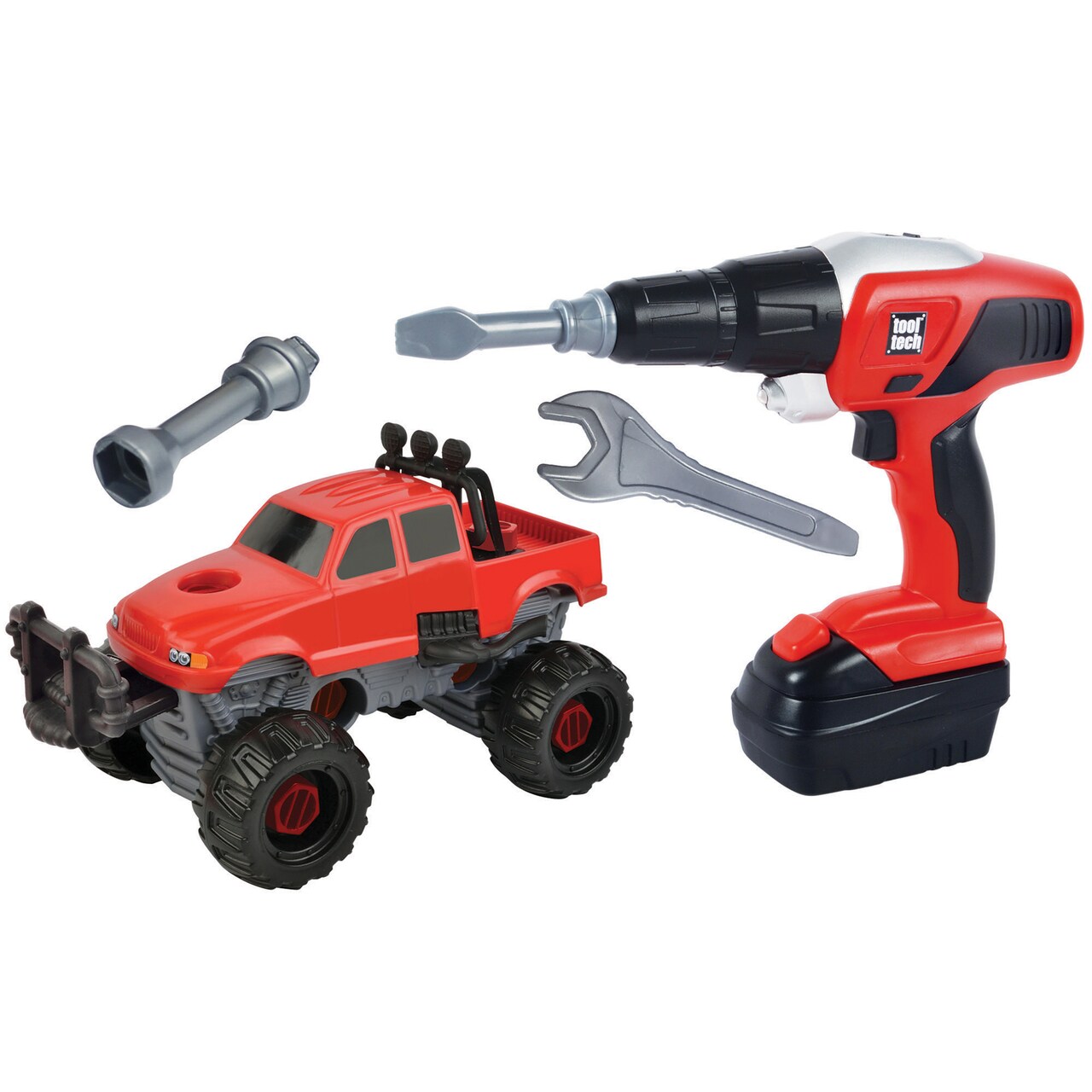 Red Box: Tool Tech: Take Apart Truck & Power Drill - Red, Build A Toy Vehicle Set, Realistic Light-Sound Drill, Mechanic Assembly Roleplay Set, Kid 3+